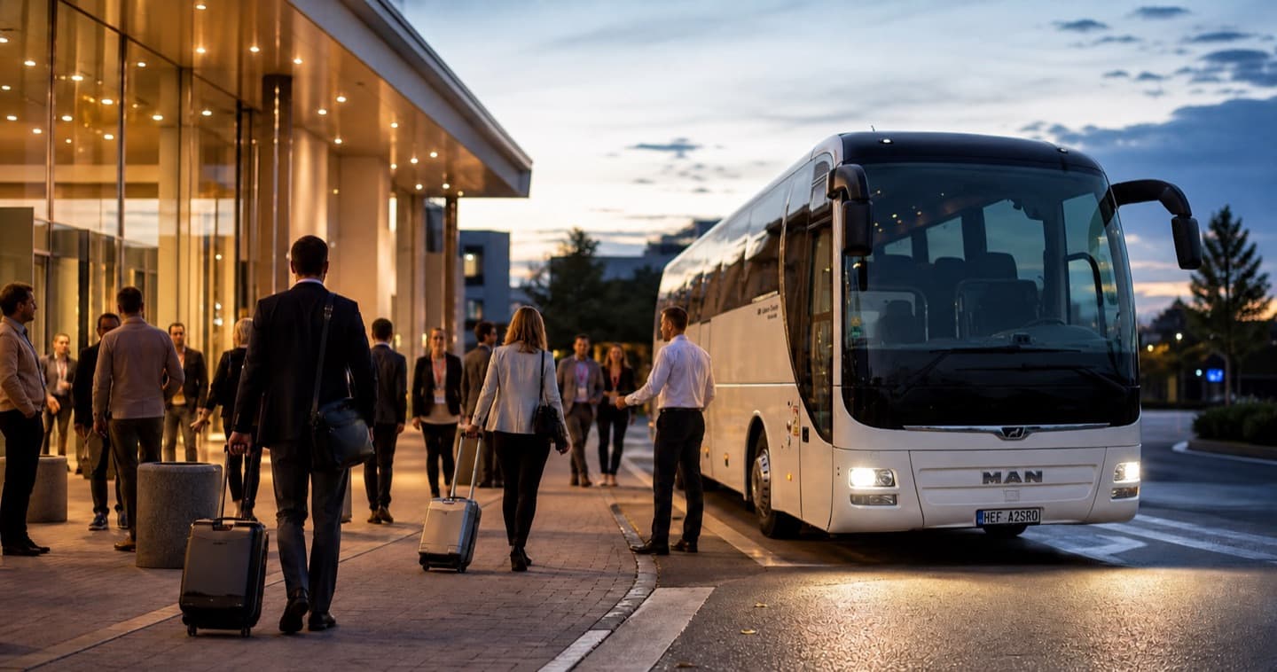 Autobus čeká u eventového místa na hosty akce
